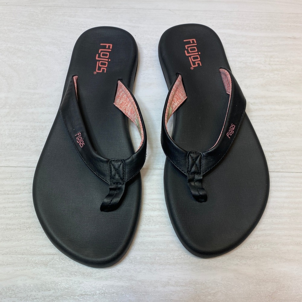 Flojos Womens 8 Flip Flop Sandals Thong Casual Black Pink Comfort Beach Summer